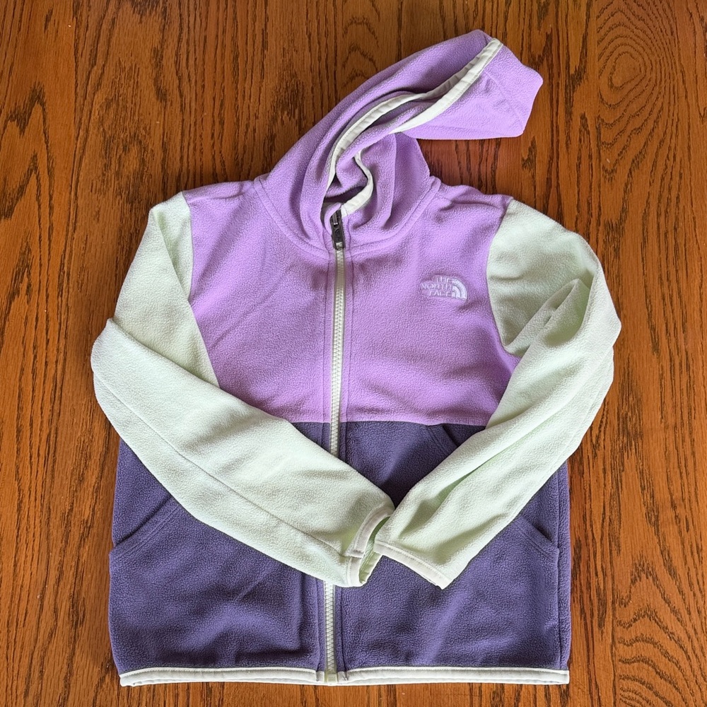 The North Face Kids' Glacier Full Zip Purple and Light Green Fleece Hoodie